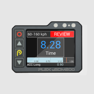 PLEX uSDM-200 DLG version, in front horizontal view, loaded with a custom page for 60-160 kph drag racing review