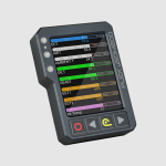 Diagonal view of the PLEX uSDM-200 vertical orientation, displaying a custom page with different termperature bar graphs, including ECT, Air Temp, Oil Temp, EGT and other