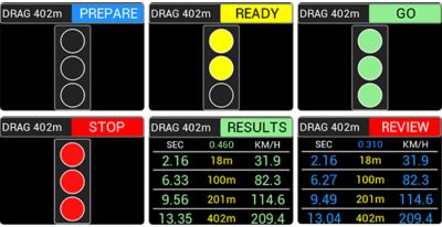 PLEX uSDM-200-DLG Micro dash display and logger page layouts for the drag meter functionality